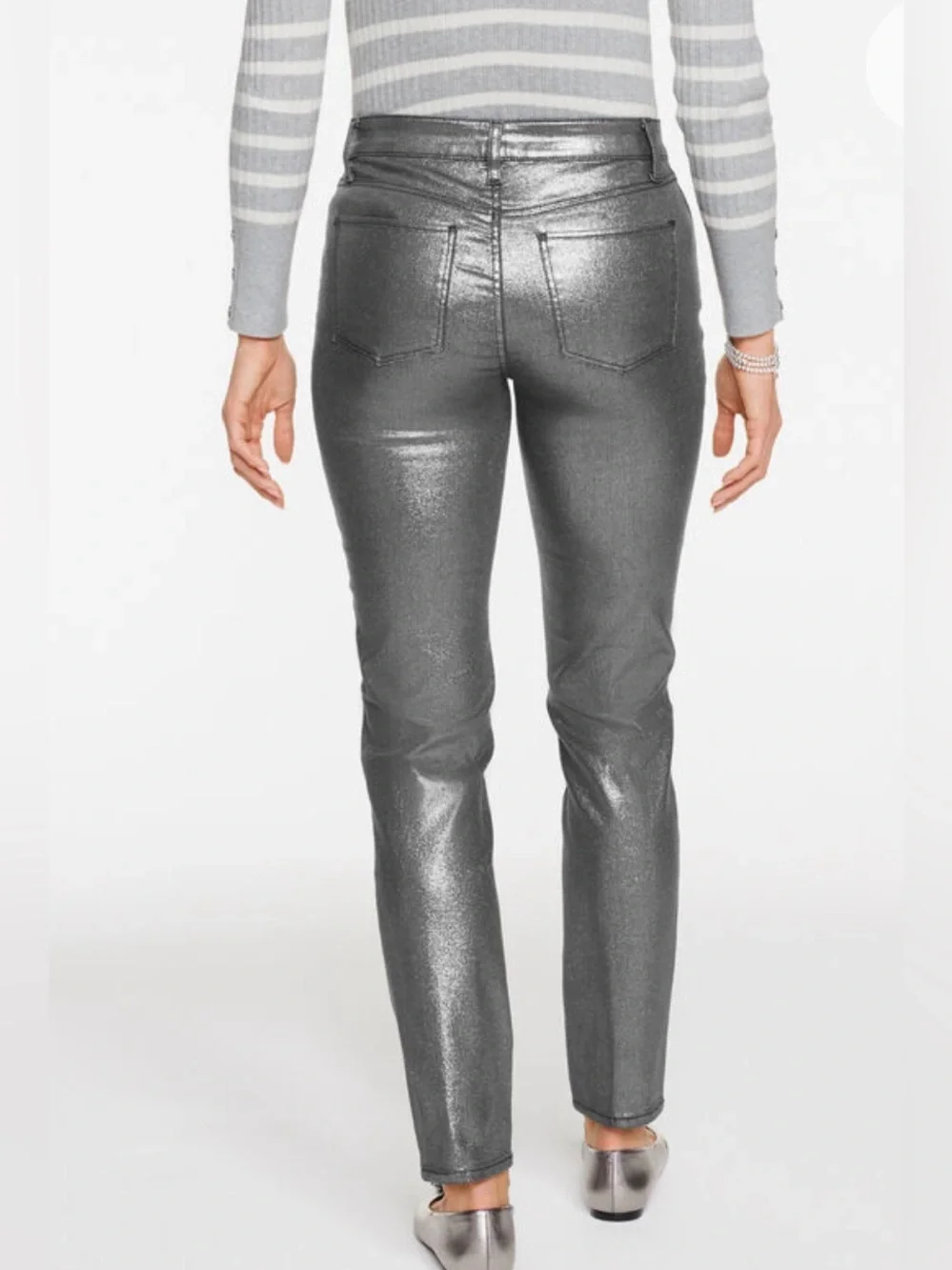 UEC TALBOTS SLIM ANKLE JEANS PEWTER FOIL DARK SILVER METALLIC STRETCH SZ 2P